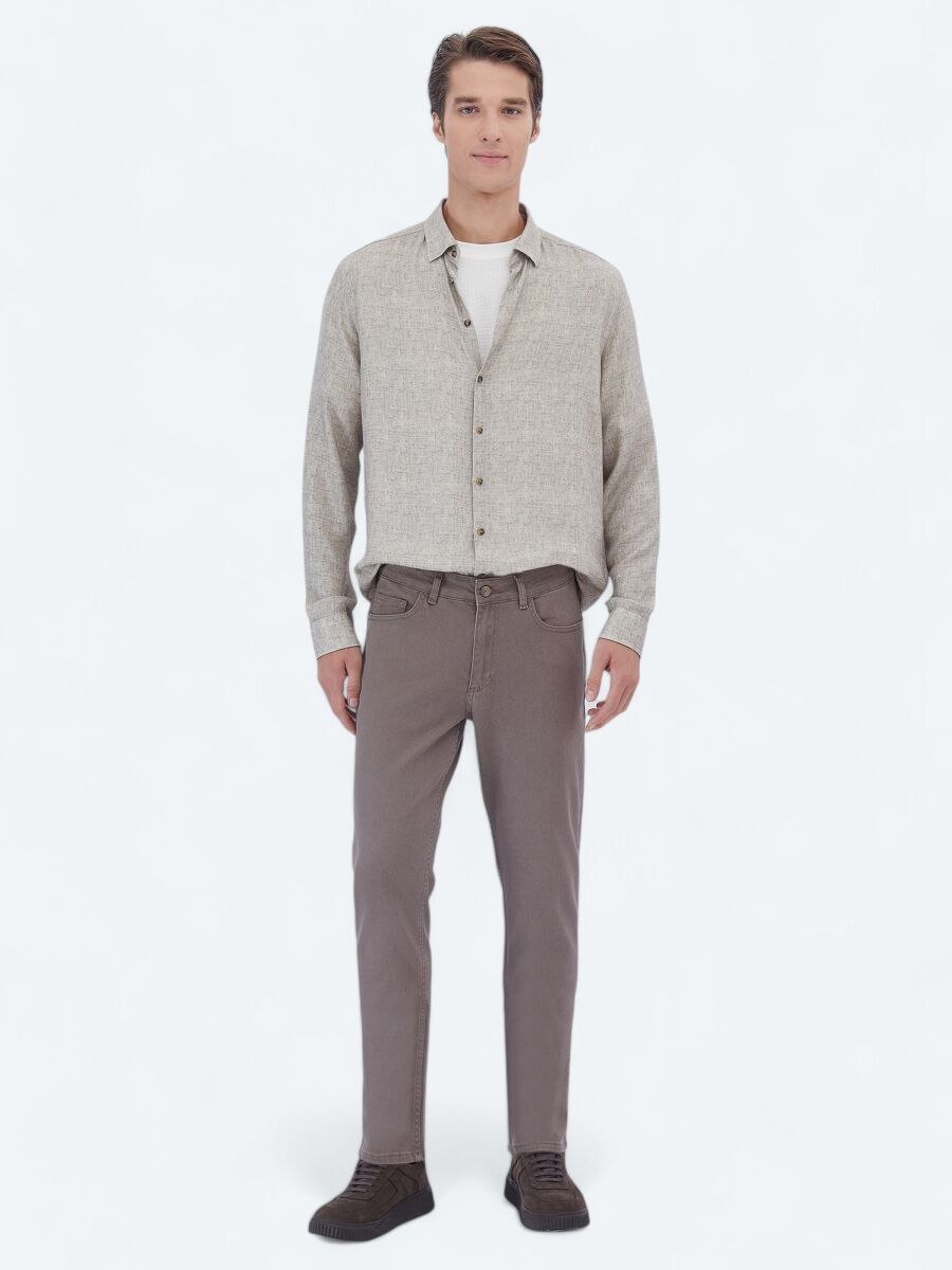 Mink Slim Fit Denim Cotton Blended Trousers - 1