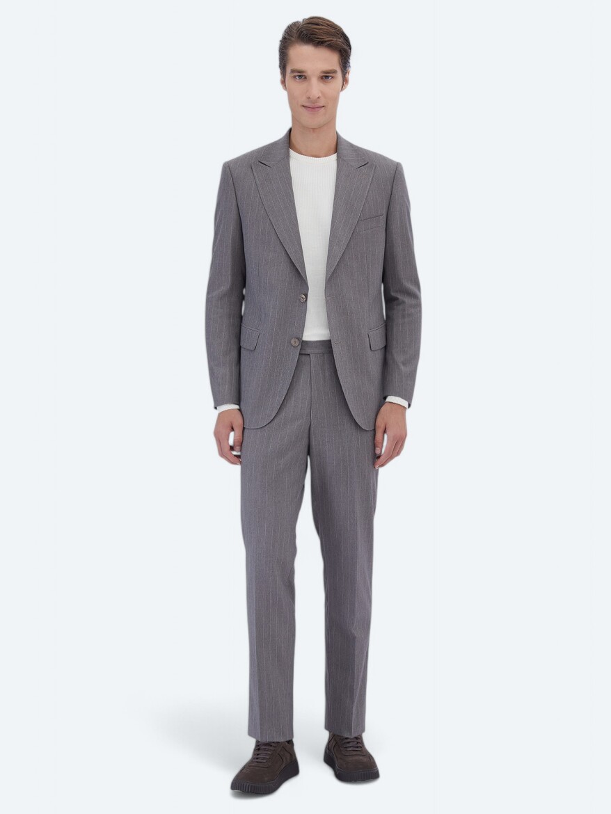 Mink Striped Comfort Fit Suit - KİP