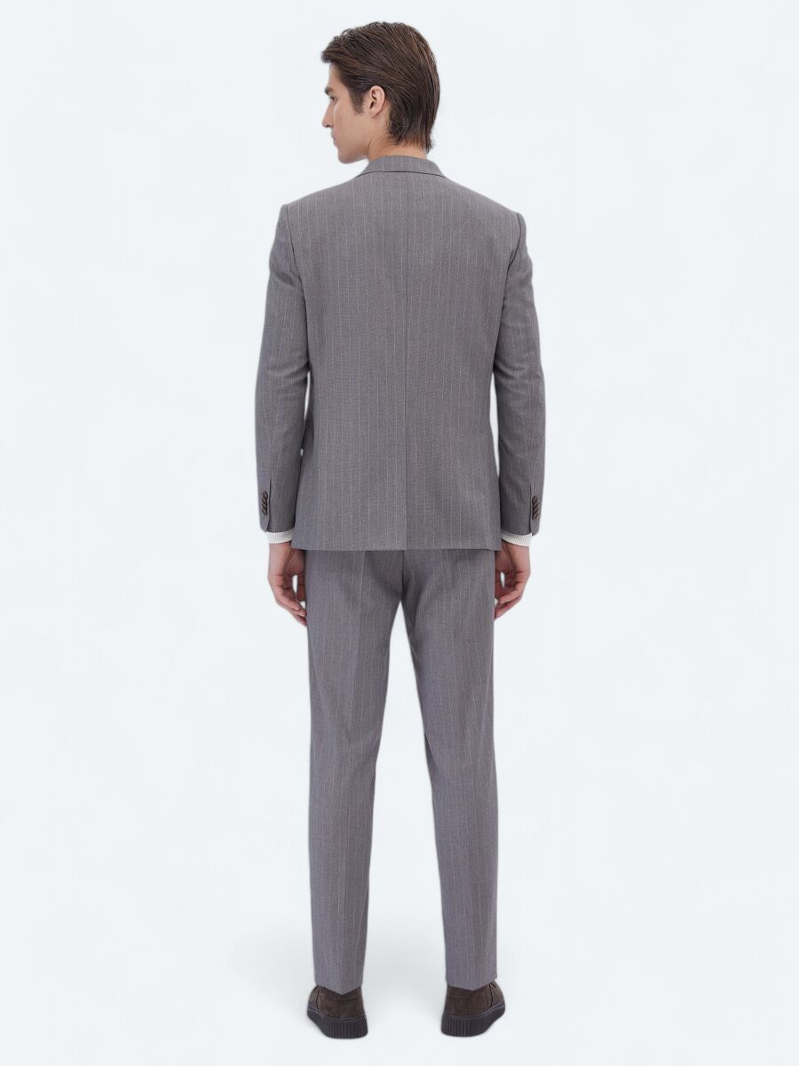 Mink Striped Comfort Fit Suit - 5