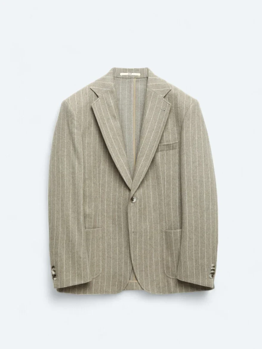 Mink Striped Comfort Fit Wool Blended Jacket - 6
