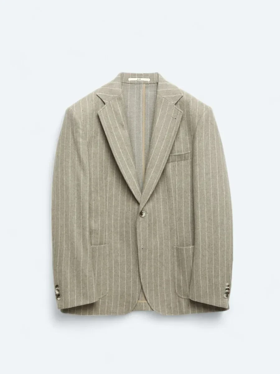 Mink Striped Comfort Fit Wool Blended Jacket - 6