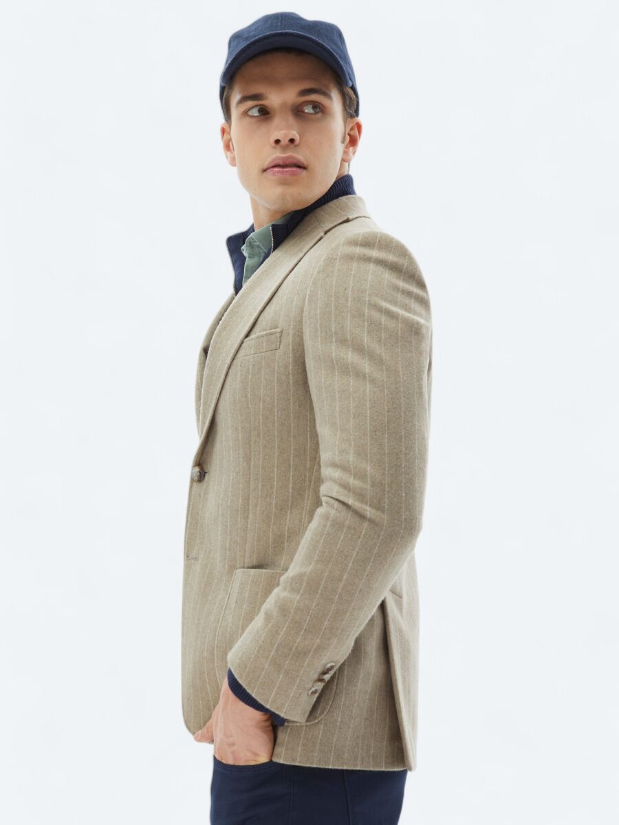 Mink Striped Comfort Fit Wool Blended Jacket - 3
