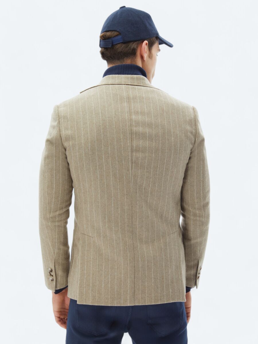 Mink Striped Comfort Fit Wool Blended Jacket - 5