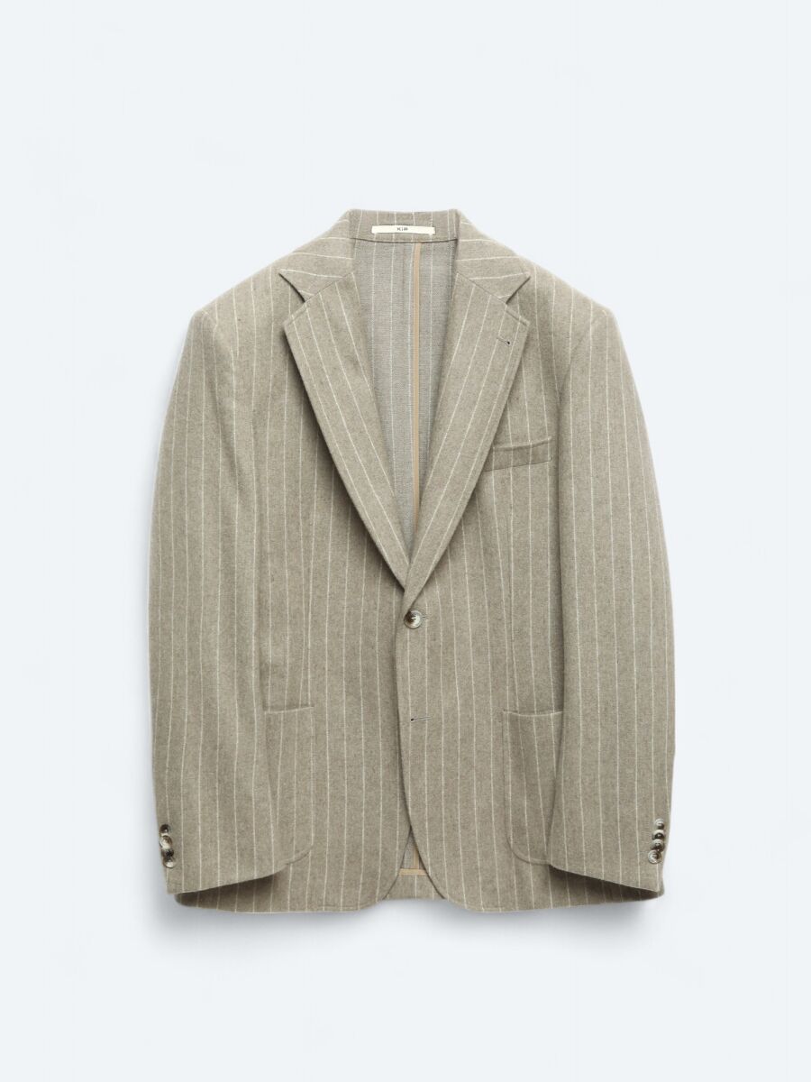 Mink Striped Comfort Fit Wool Blended Jacket - 6
