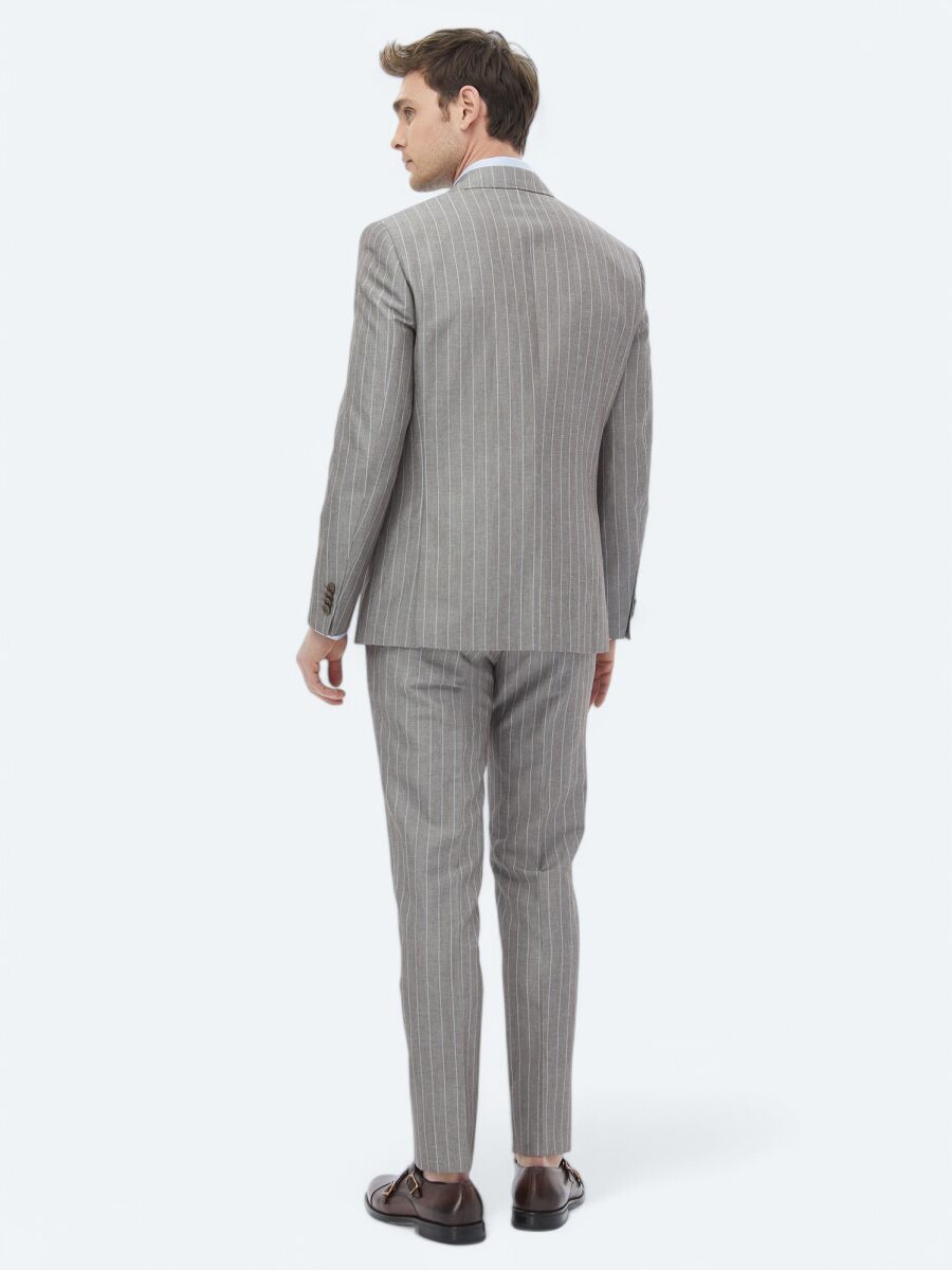 Mink Striped Modern Fit Linen Blended Suit - 9