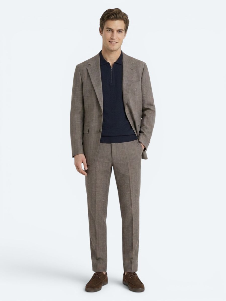 Mink Striped Modern Fit Silk Blended Suit - 1