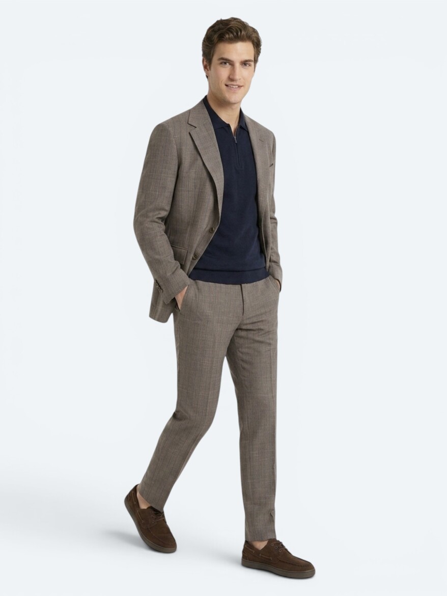 Mink Striped Modern Fit Silk Blended Suit - 3