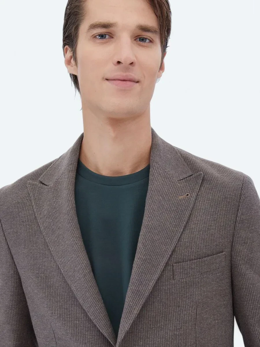 Mink Striped Modern Fit Wool Blended Jacket - 4