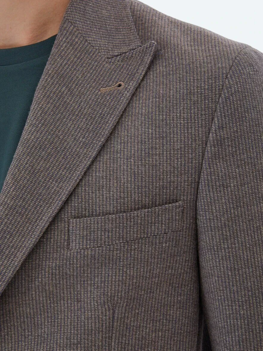 Mink Striped Modern Fit Wool Blended Jacket - 5