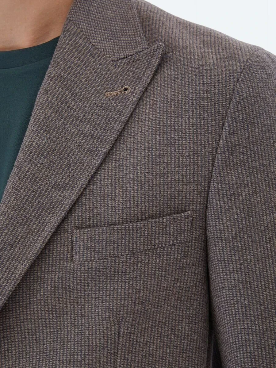 Mink Striped Modern Fit Wool Blended Jacket - 5