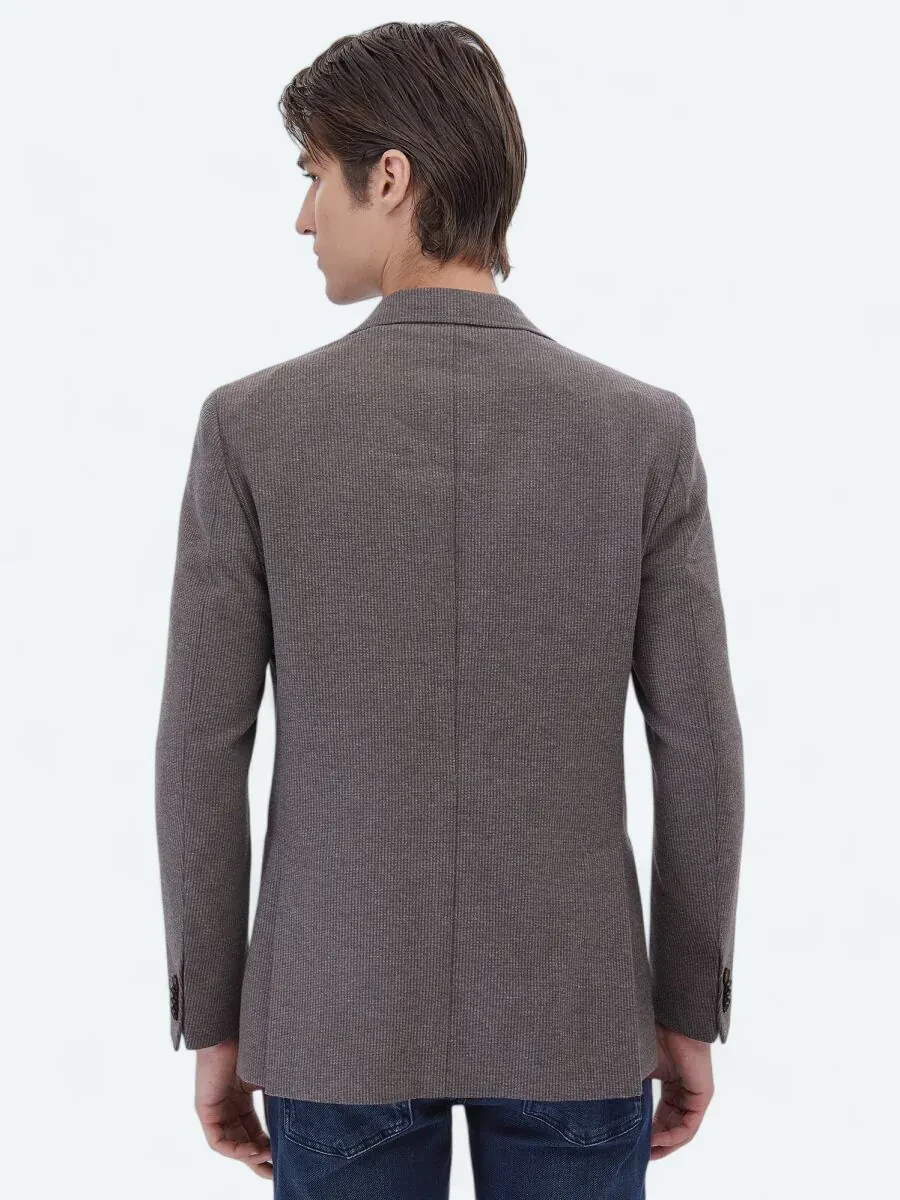 Mink Striped Modern Fit Wool Blended Jacket - 7