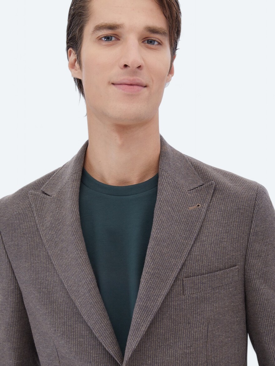 Mink Striped Modern Fit Wool Blended Jacket - 4
