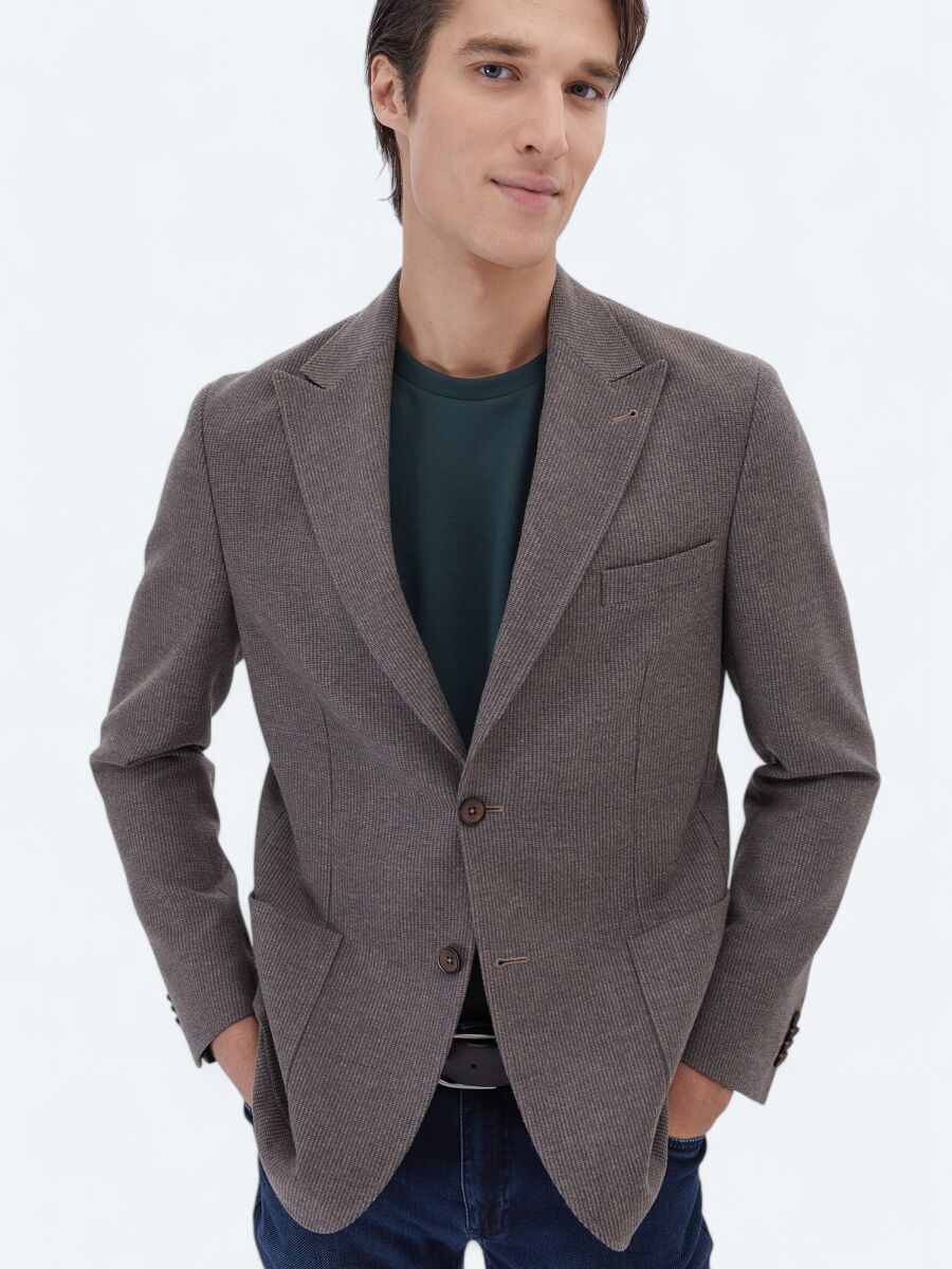 Mink Striped Modern Fit Wool Blended Jacket - 6