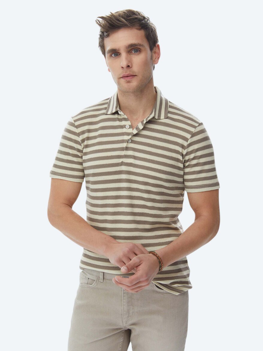 Mink Striped Polo Neck T-Shirt - 1