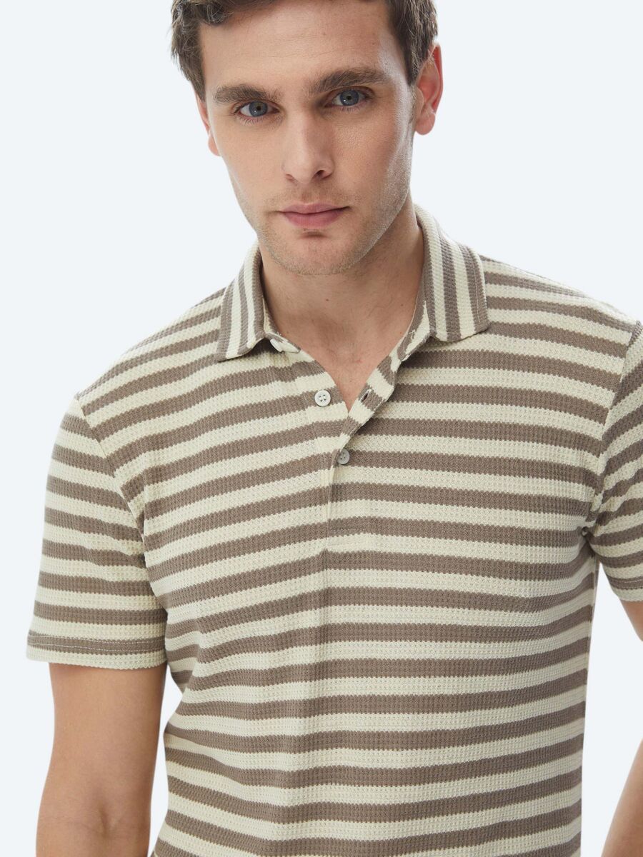 Mink Striped Polo Neck T-Shirt - 2
