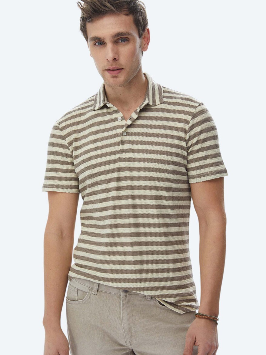 Mink Striped Polo Neck T-Shirt - 7