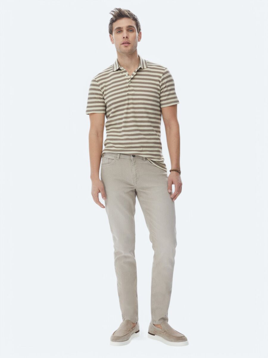 Mink Striped Polo Neck T-Shirt - 8