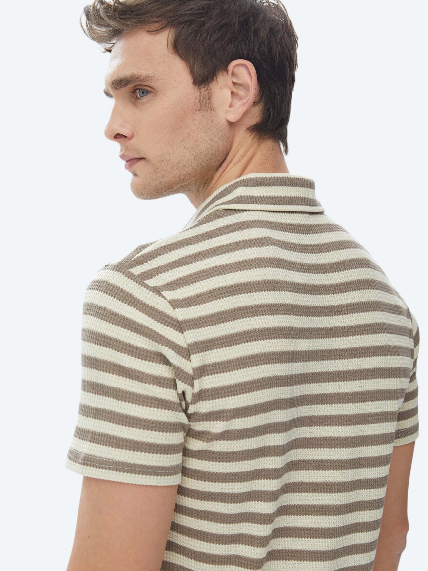 Mink Striped Polo Neck T-Shirt - 9