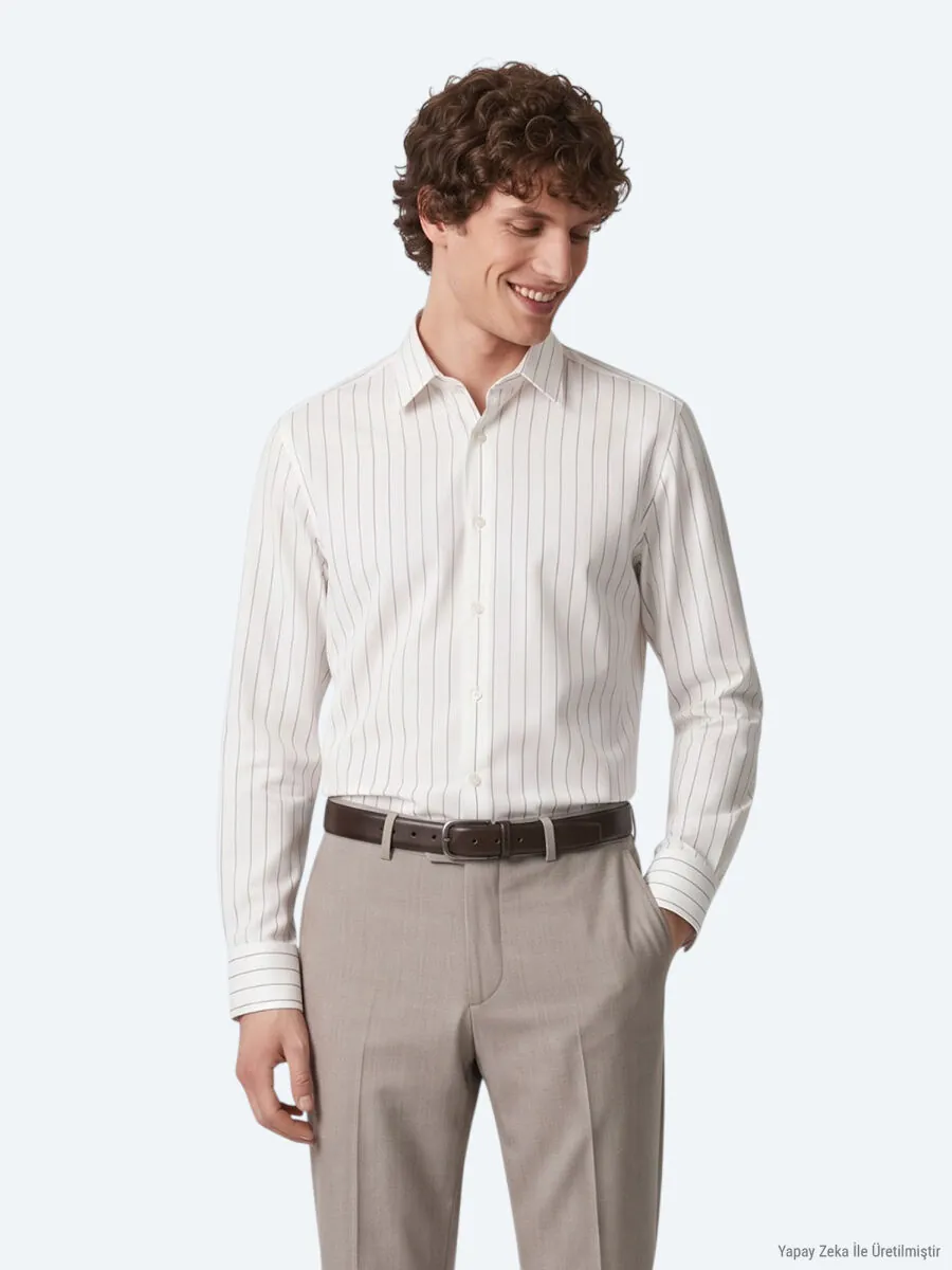 Mink Striped Regular Fit Long Weaving Classical Shirt - 1