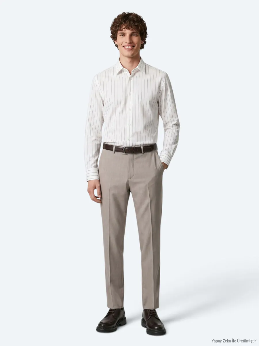 Mink Striped Regular Fit Long Weaving Classical Shirt - 3
