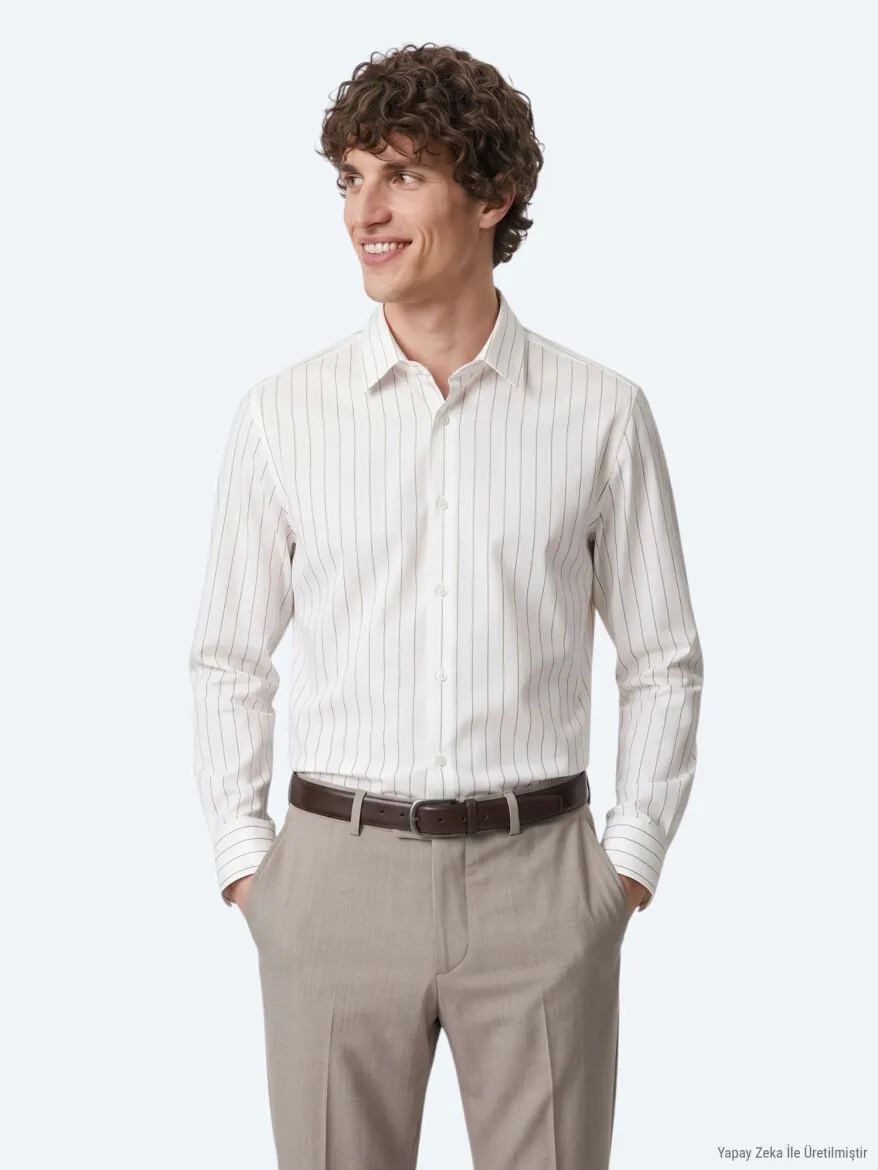 Mink Striped Regular Fit Long Weaving Classical Shirt - 4