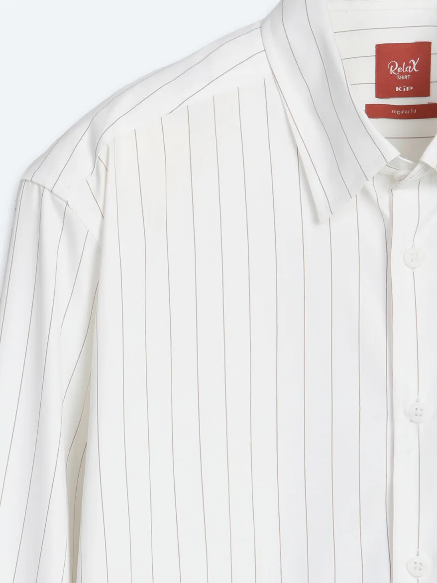 Mink Striped Regular Fit Long Weaving Classical Shirt - 8