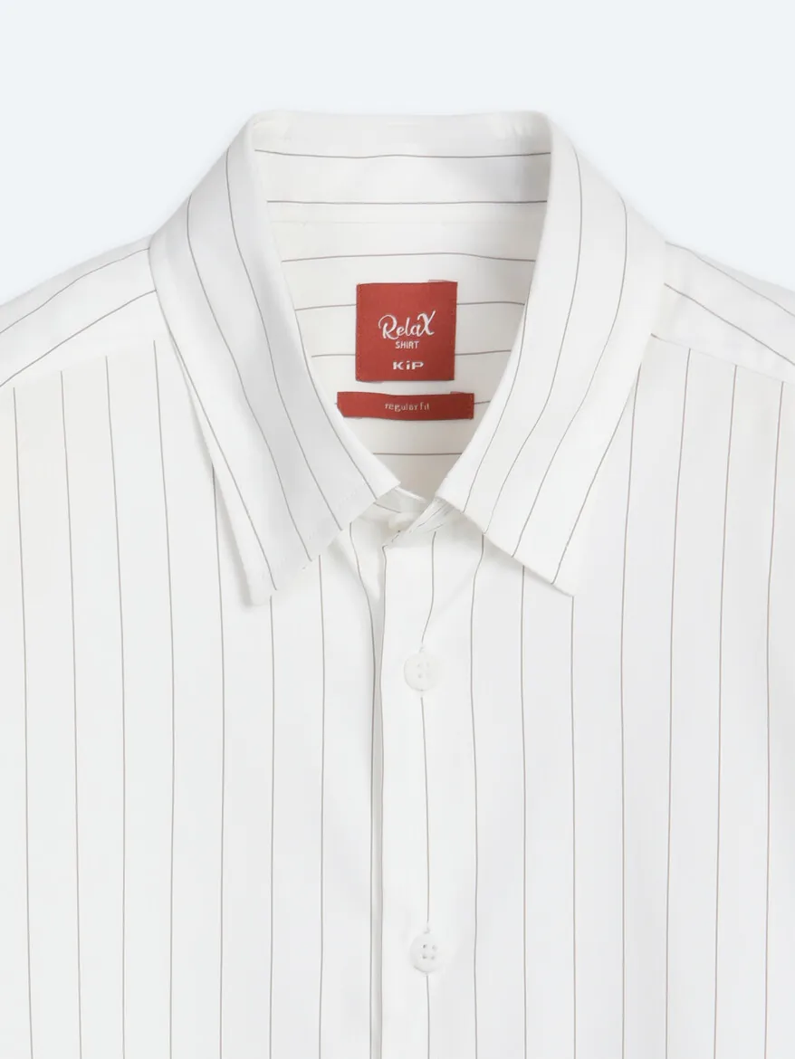 Mink Striped Regular Fit Long Weaving Classical Shirt - 9