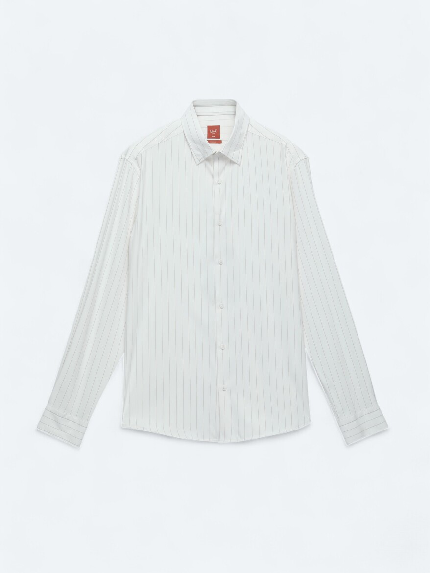 Mink Striped Regular Fit Long Weaving Sport Shirt - 7