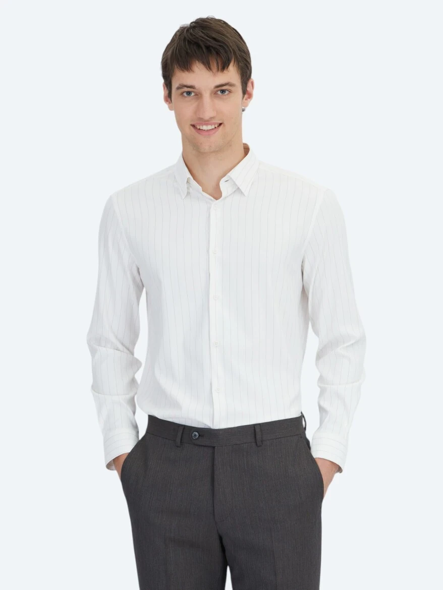 Mink Striped Regular Fit Weaving Sport Shirt - 1