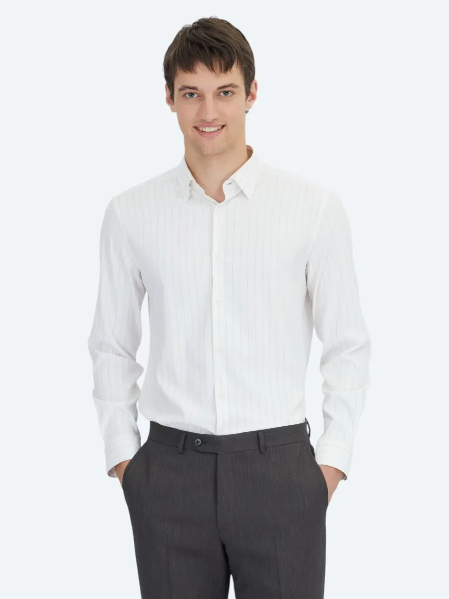 Mink Striped Regular Fit Weaving Sport Shirt - 1