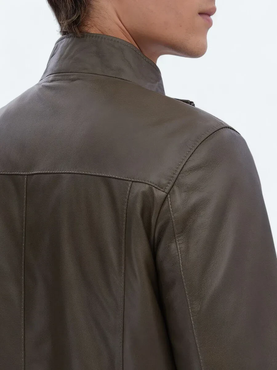 Mink Turtleneck Smart Casual Sheep Leather Leather Coat - 7