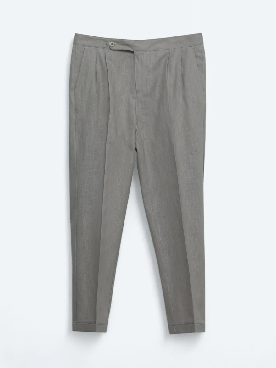 Mink Weaving Carrot Fit Casual Cotton Blended Trousers 