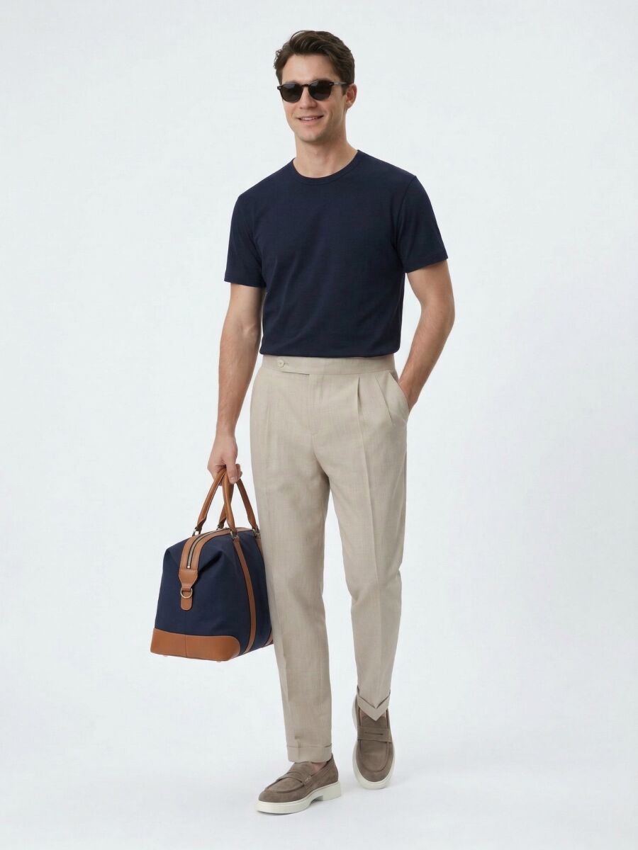 Mink Weaving Carrot Fit Casual Cotton Blended Trousers - 1