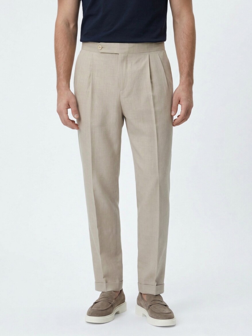 Mink Weaving Carrot Fit Casual Cotton Blended Trousers - 2