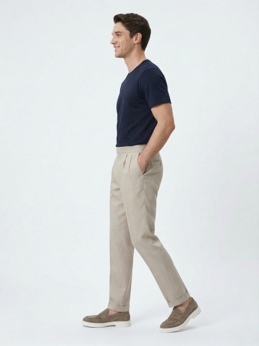 Mink Weaving Carrot Fit Casual Cotton Blended Trousers - 3