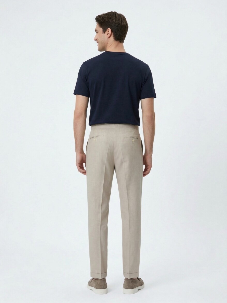 Mink Weaving Carrot Fit Casual Cotton Blended Trousers - 4