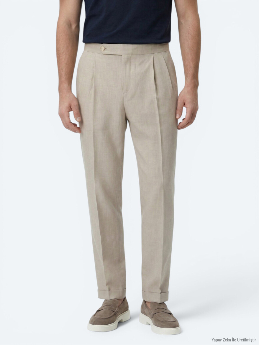 Mink Weaving Carrot Fit Casual Cotton Blended Trousers - 2