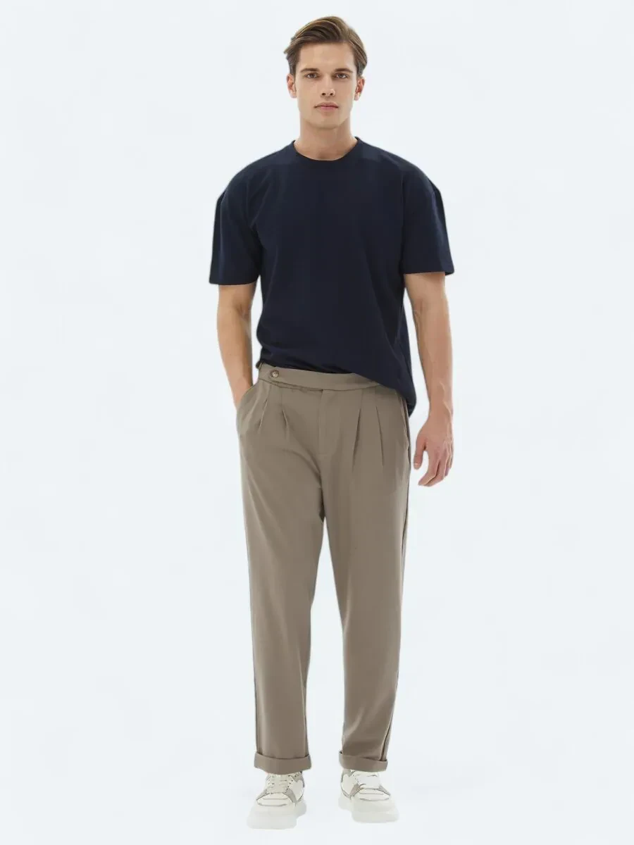 Mink Weaving Carrot Fit Casual Trousers - 1