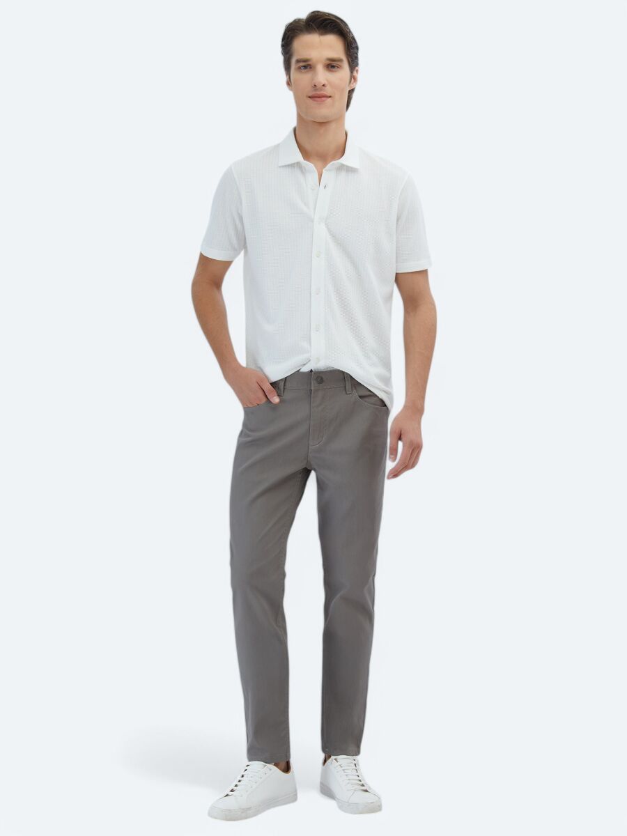 Mink Weaving Fitted Fit Casual Cotton Blended Trousers - 1