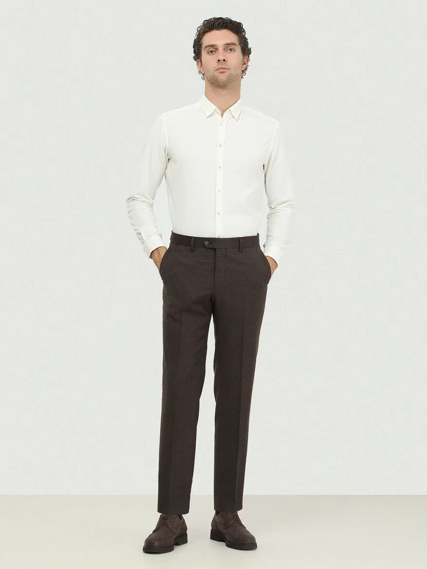 Mink Weaving Fitted Fit Classical Wool Blended Trousers - 1
