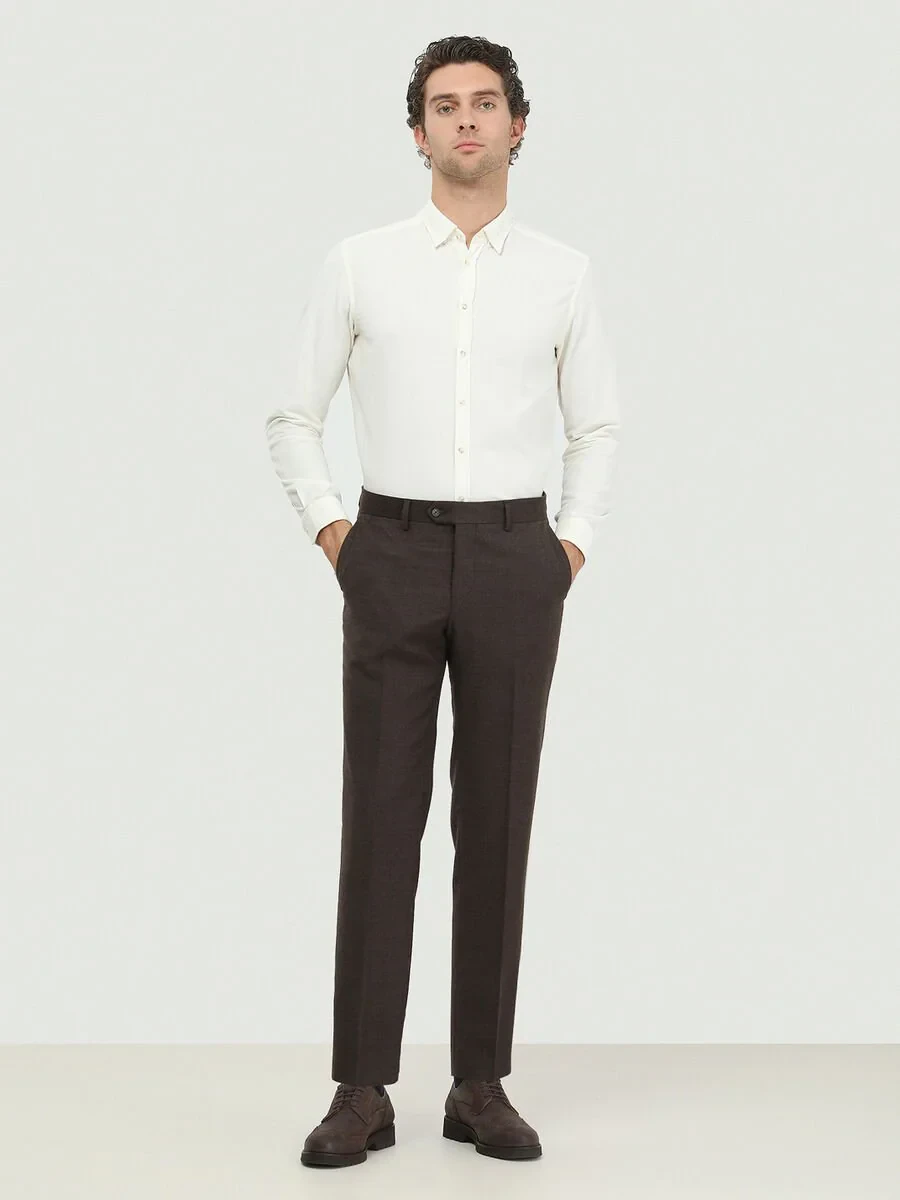 Mink Weaving Fitted Fit Classical Wool Blended Trousers - 1
