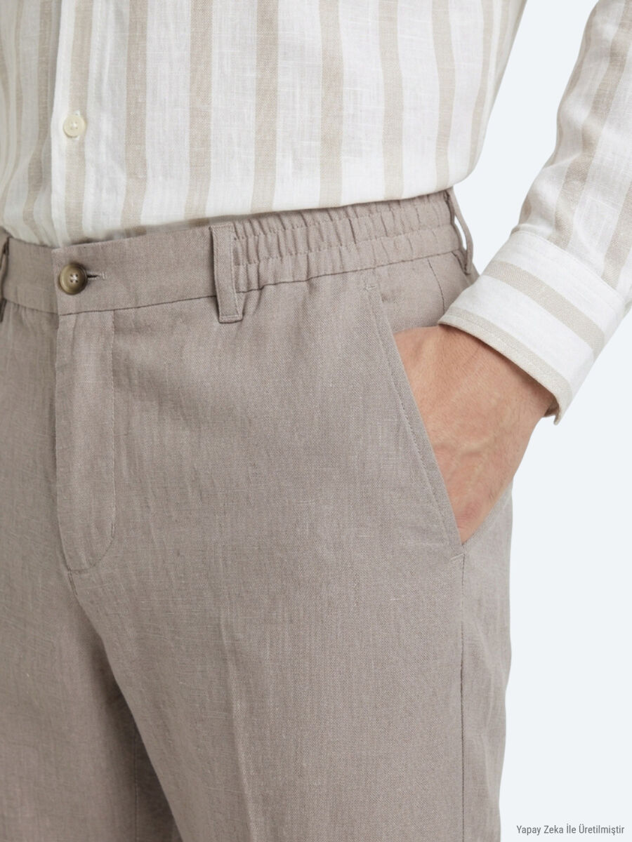Mink Weaving Relaxed Fit Casual Cotton Blended Trousers - 3
