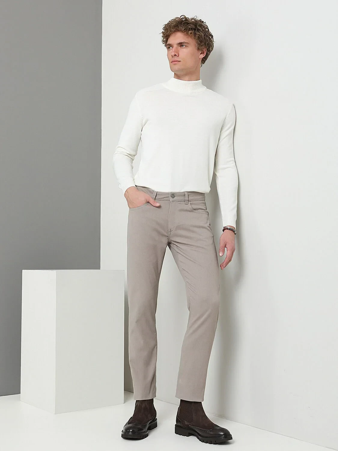 Mink Weaving Slim Fit Casual Cotton Blended Trousers - 1