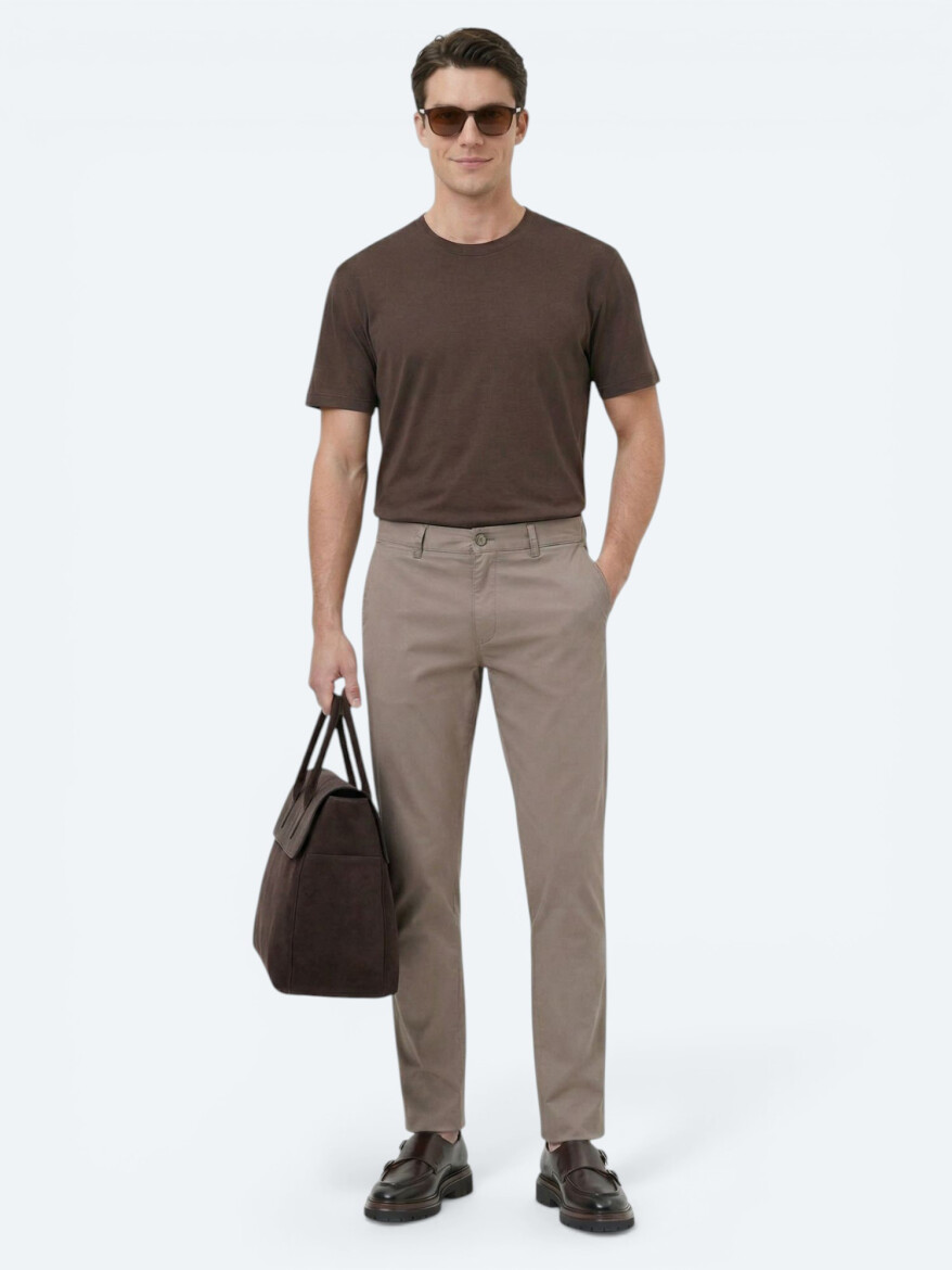 Mink Weaving Slim Fit Casual Cotton Blended Trousers - KİP