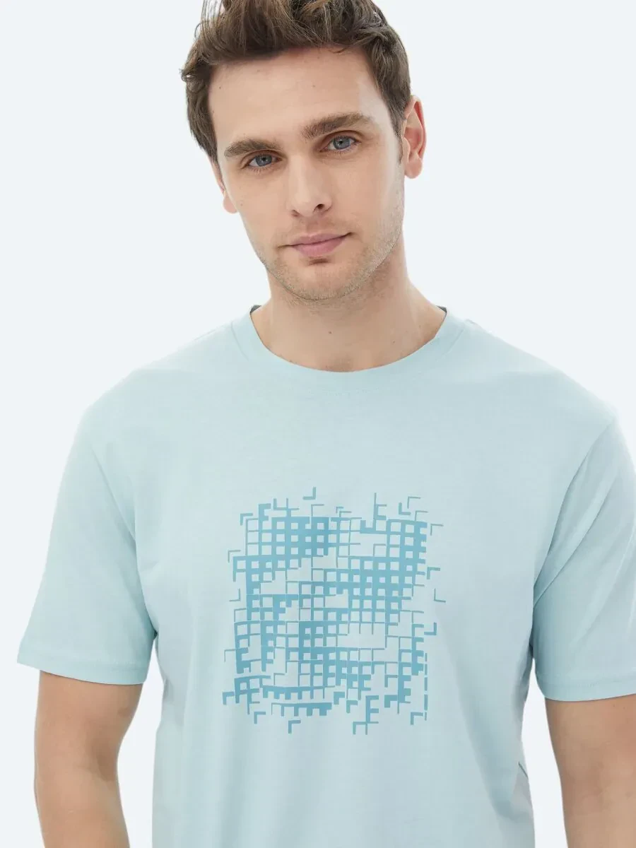 Mint Baskılı Bisiklet Yaka %100 Pamuk T-Shirt - 3