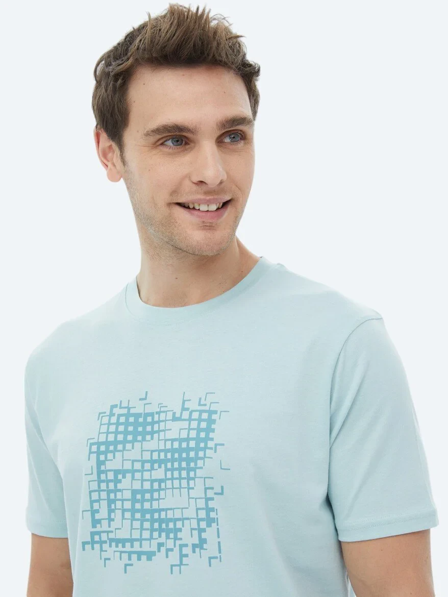 Mint Baskılı Bisiklet Yaka %100 Pamuk T-Shirt 
