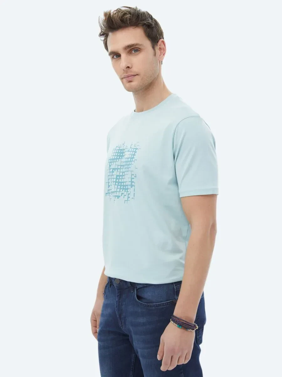 Mint Baskılı Bisiklet Yaka %100 Pamuk T-Shirt - 5