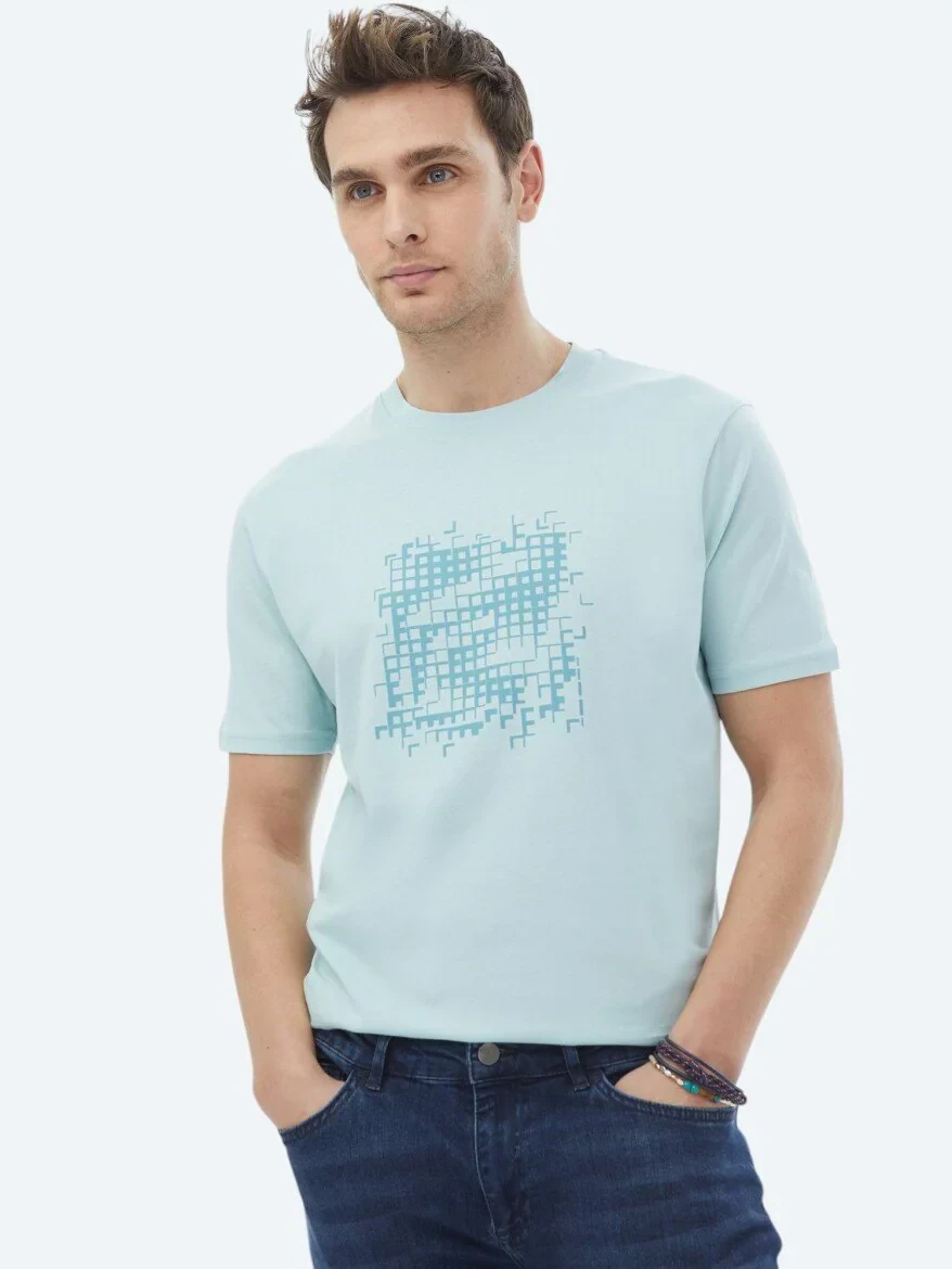 Mint Baskılı Bisiklet Yaka %100 Pamuk T-Shirt - 7