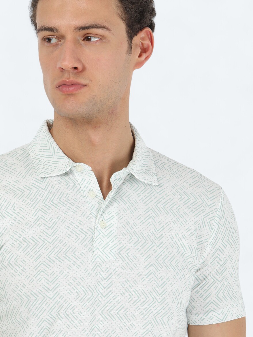 Mint Baskılı Polo Yaka %100 Pamuk T-Shirt - 1