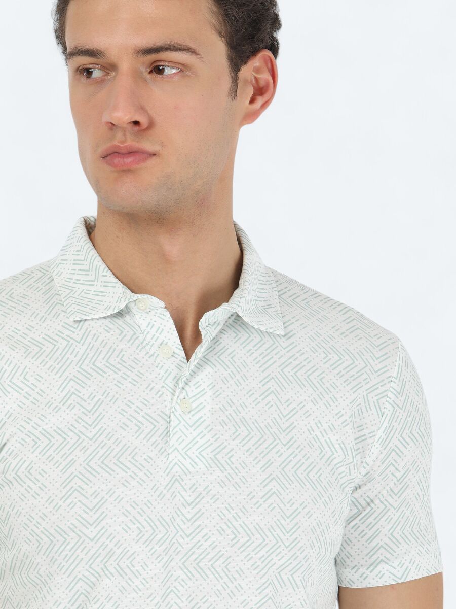 Mint Baskılı Polo Yaka %100 Pamuk T-Shirt - 1